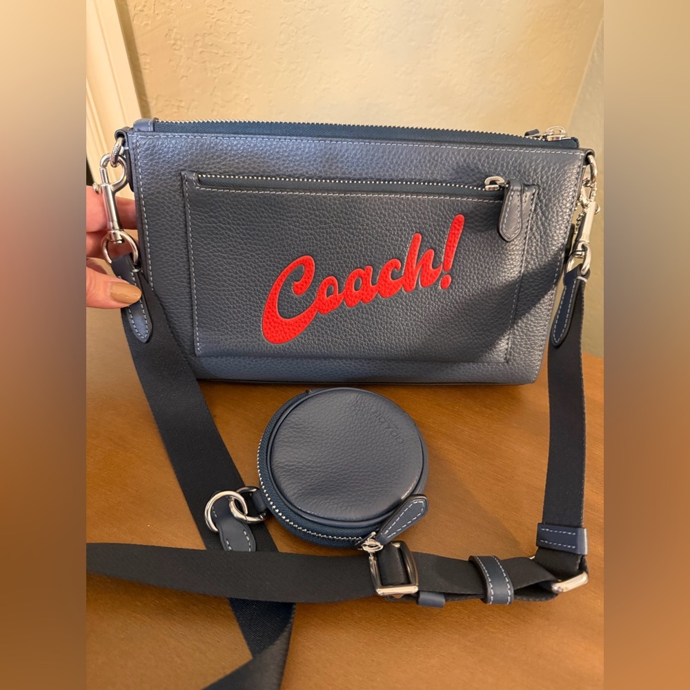 Coach Navy Crossbody Bag with Red Logo- NWOT - Picture 1 of 16